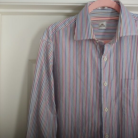 Peter Millar Stripe Cotton Button Down Preppy Business Office Shirt L - Picture 3 of 9